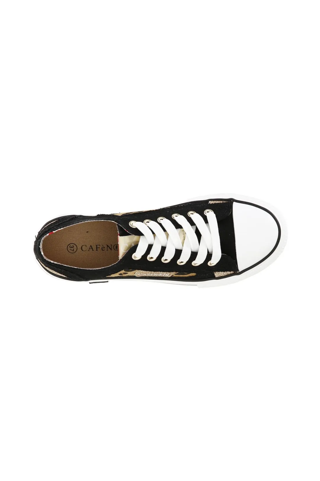 sneakers in tessuto con stampa animalier su suola in gomma nero