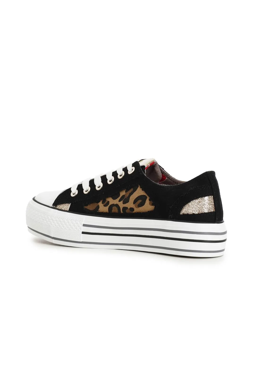 sneakers in tessuto con stampa animalier su suola in gomma nero