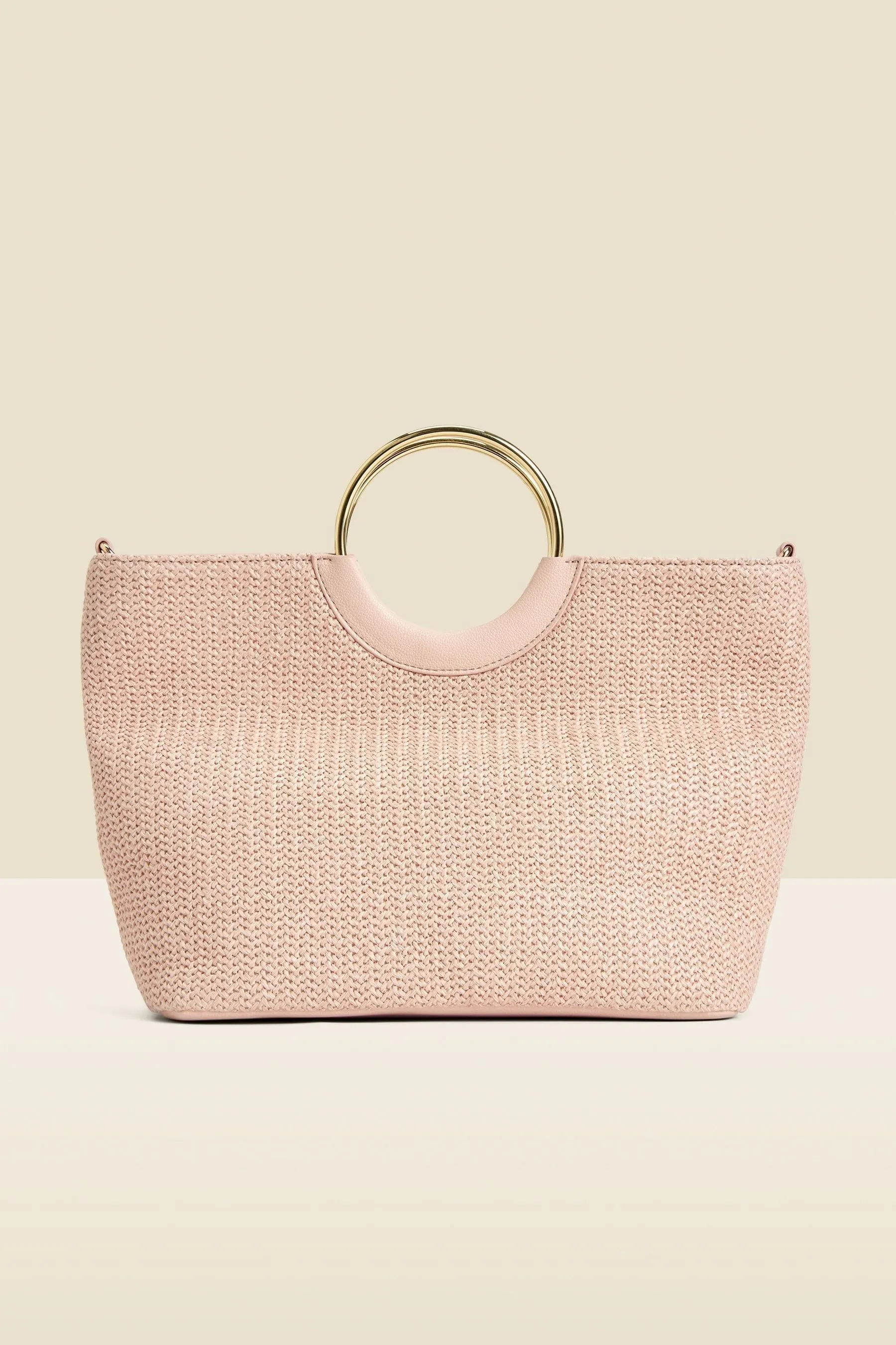 Sosandar - Borsa tote in rafia con manico a cerchio