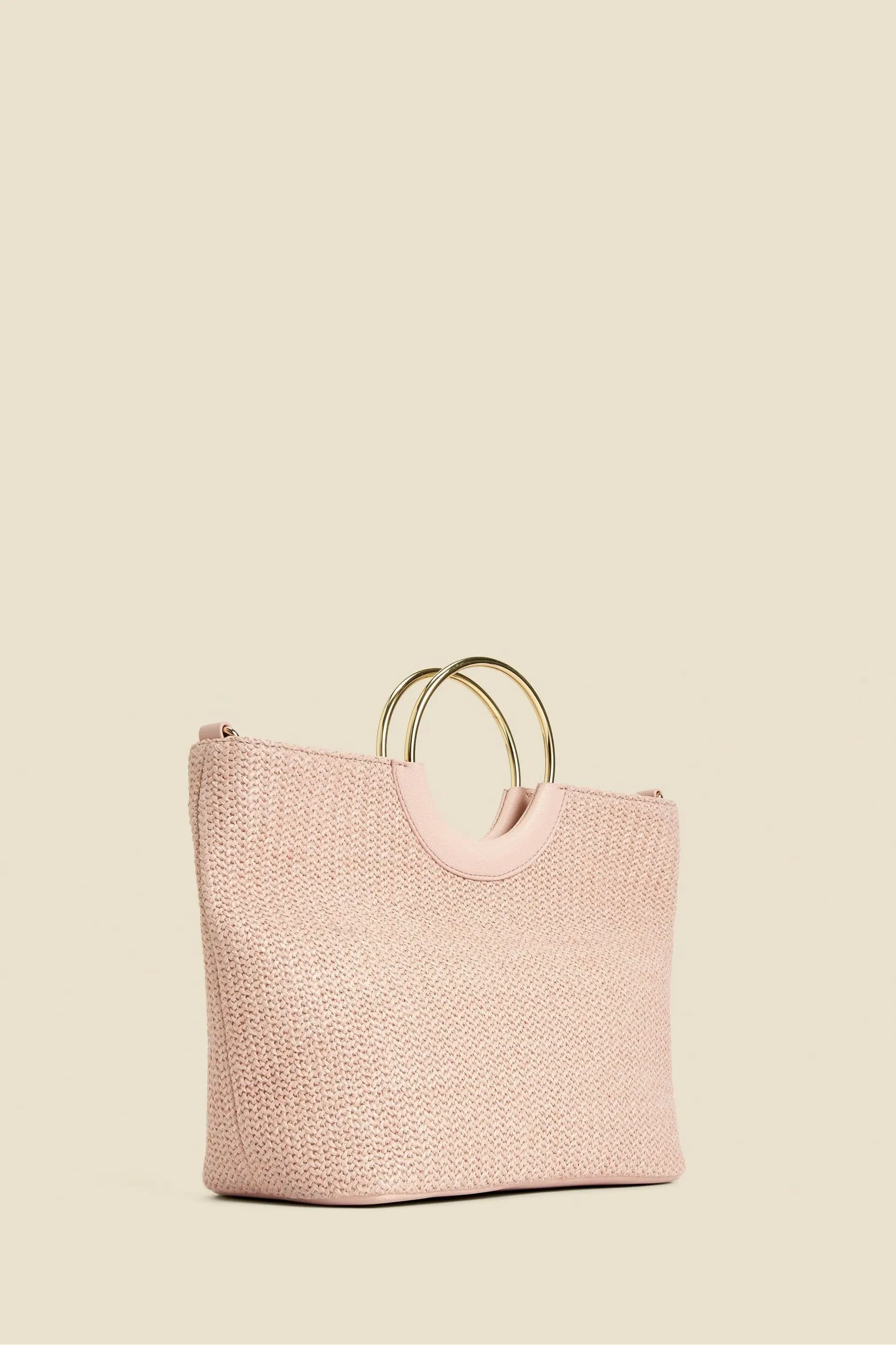Sosandar - Borsa tote in rafia con manico a cerchio