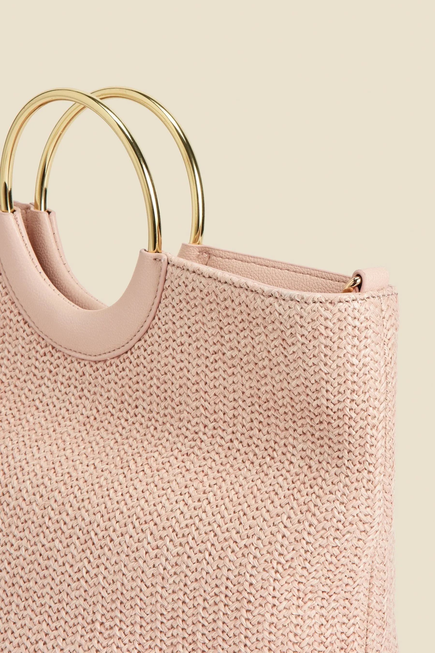 Sosandar - Borsa tote in rafia con manico a cerchio