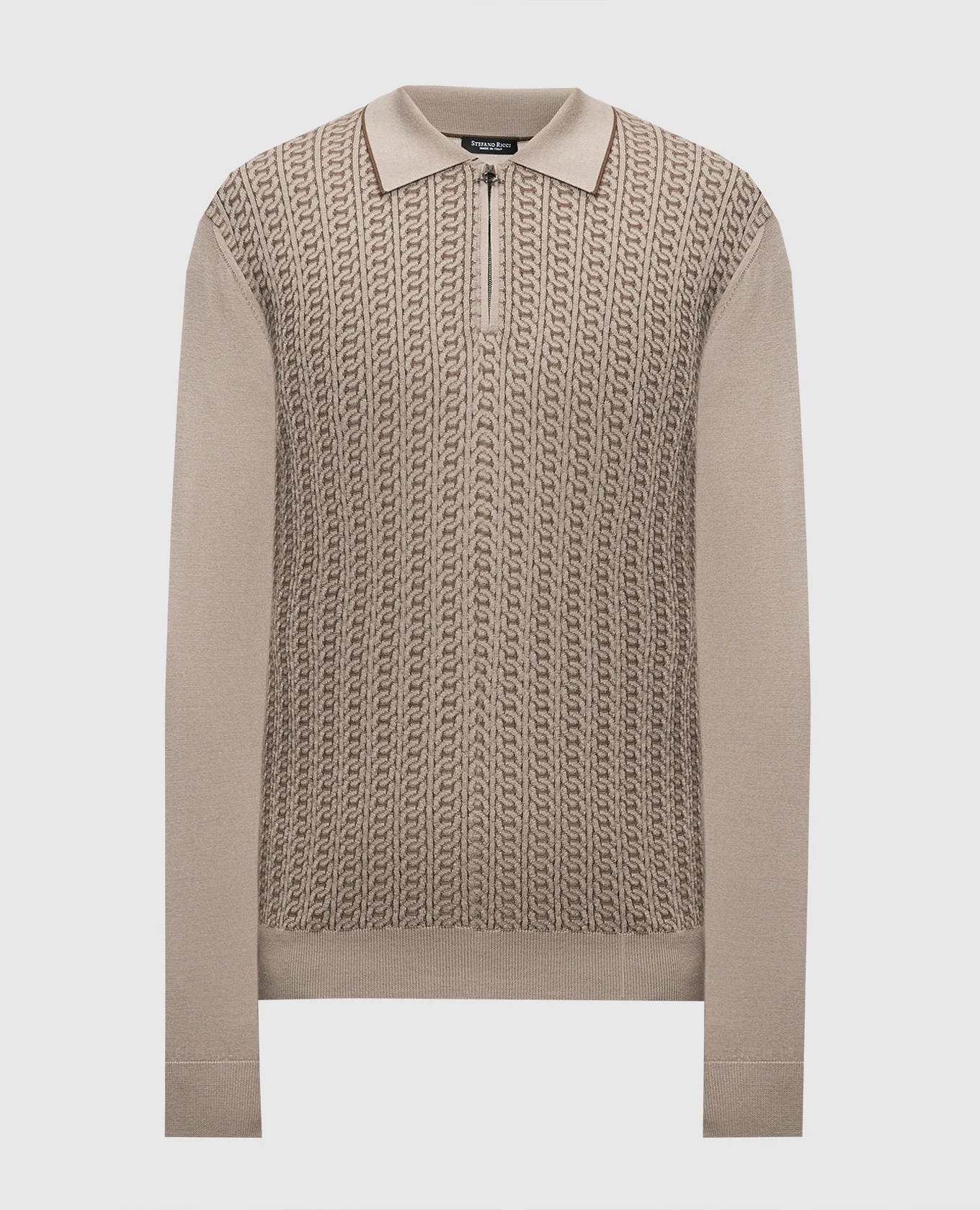 Stefano Ricci Polo marrone in lana e seta con inserto in pelle di coccodrillo KE06008AZ1E24404