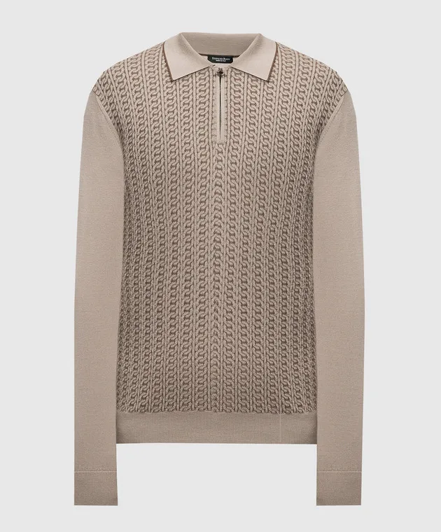Stefano Ricci Polo marrone in lana e seta con inserto in pelle di coccodrillo KE06008AZ1E24404