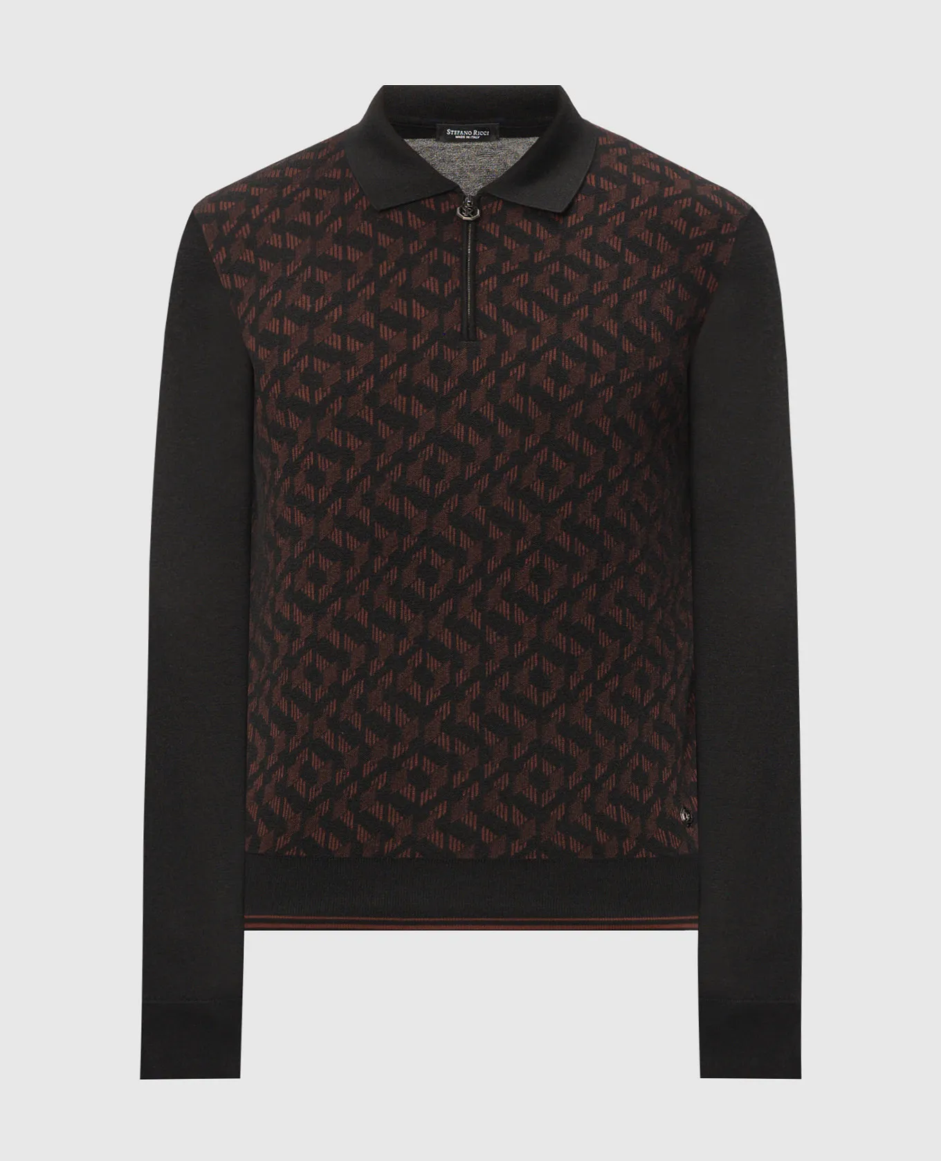 Stefano Ricci Polo nera realizzata in cashmere e seta con motivo intrecciato K808084P30F24374