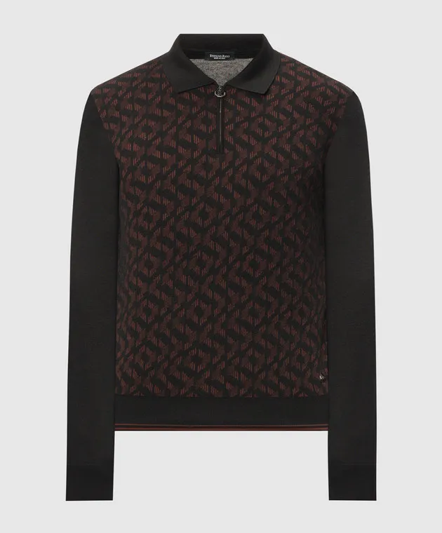 Stefano Ricci Polo nera realizzata in cashmere e seta con motivo intrecciato K808084P30F24374
