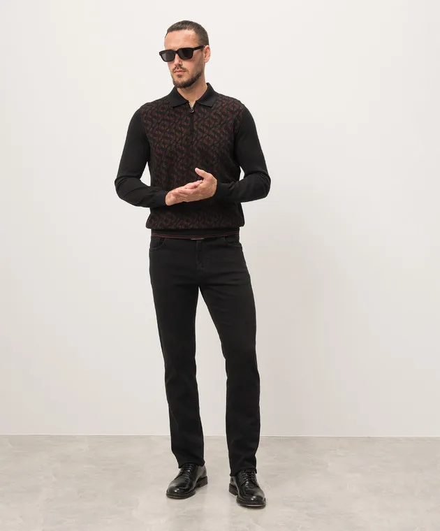 Stefano Ricci Polo nera realizzata in cashmere e seta con motivo intrecciato K808084P30F24374