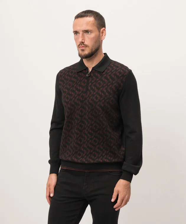 Stefano Ricci Polo nera realizzata in cashmere e seta con motivo intrecciato K808084P30F24374