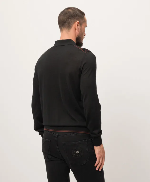 Stefano Ricci Polo nera realizzata in cashmere e seta con motivo intrecciato K808084P30F24374