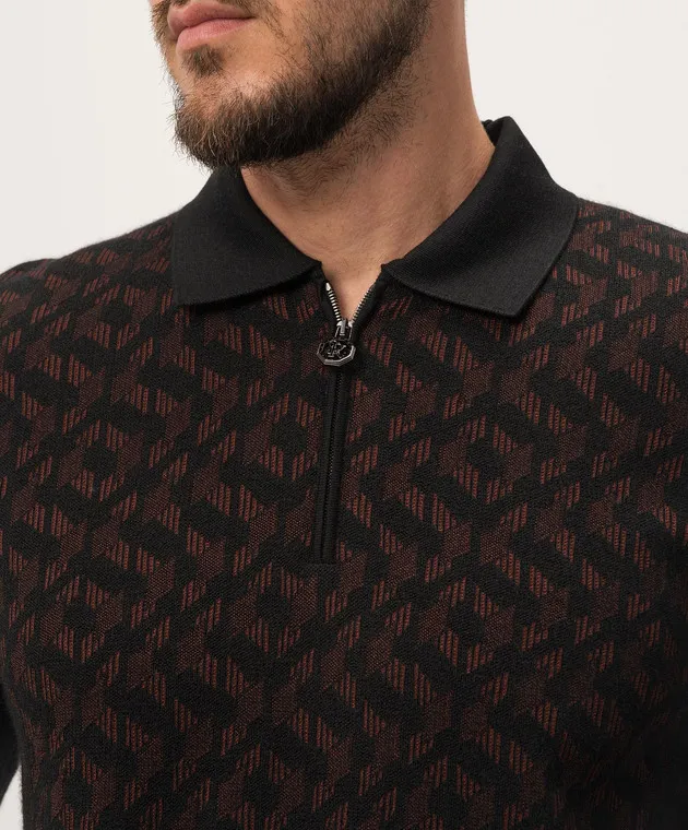 Stefano Ricci Polo nera realizzata in cashmere e seta con motivo intrecciato K808084P30F24374