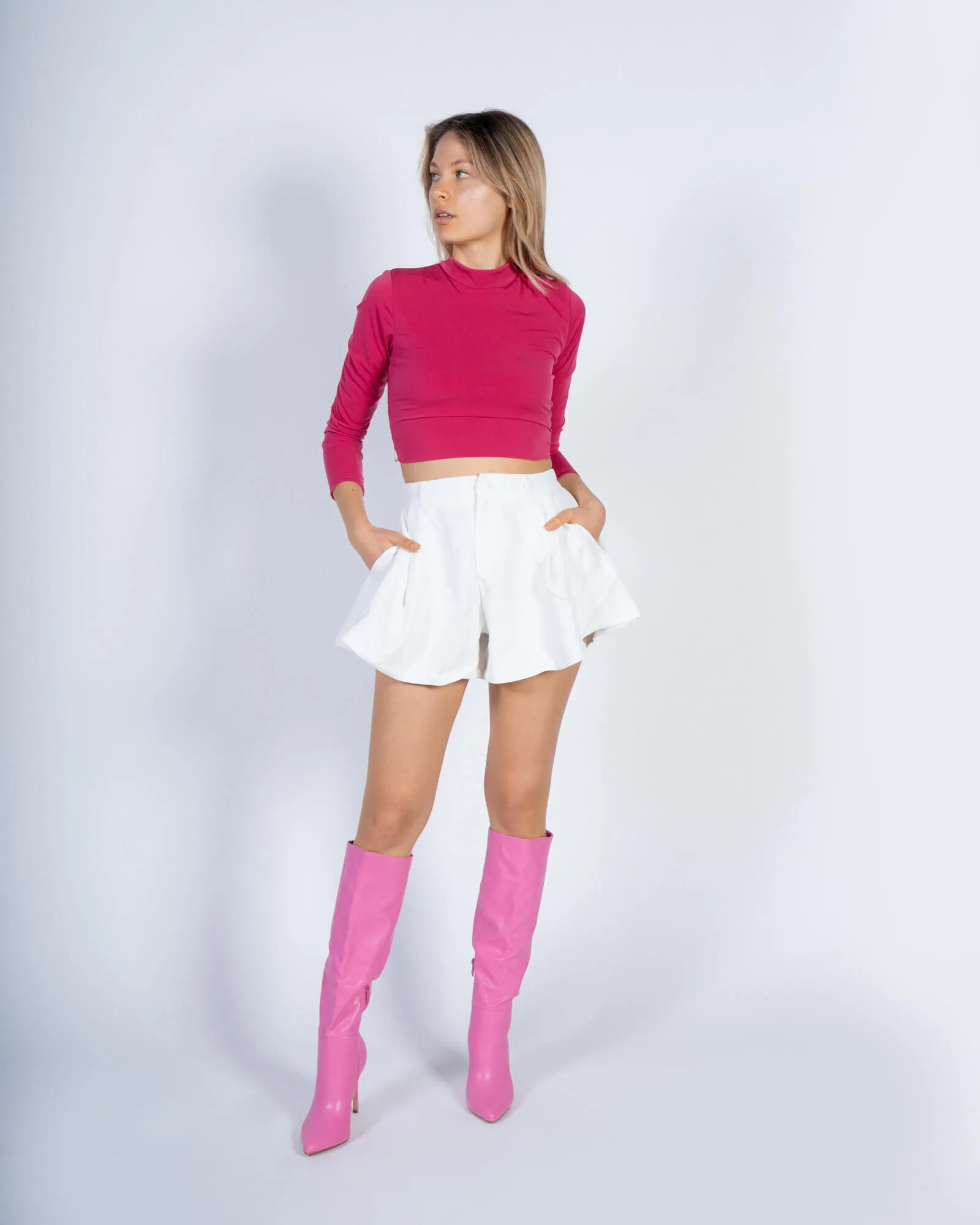 Stivali al ginocchio con tacco a spillo - Fucsia