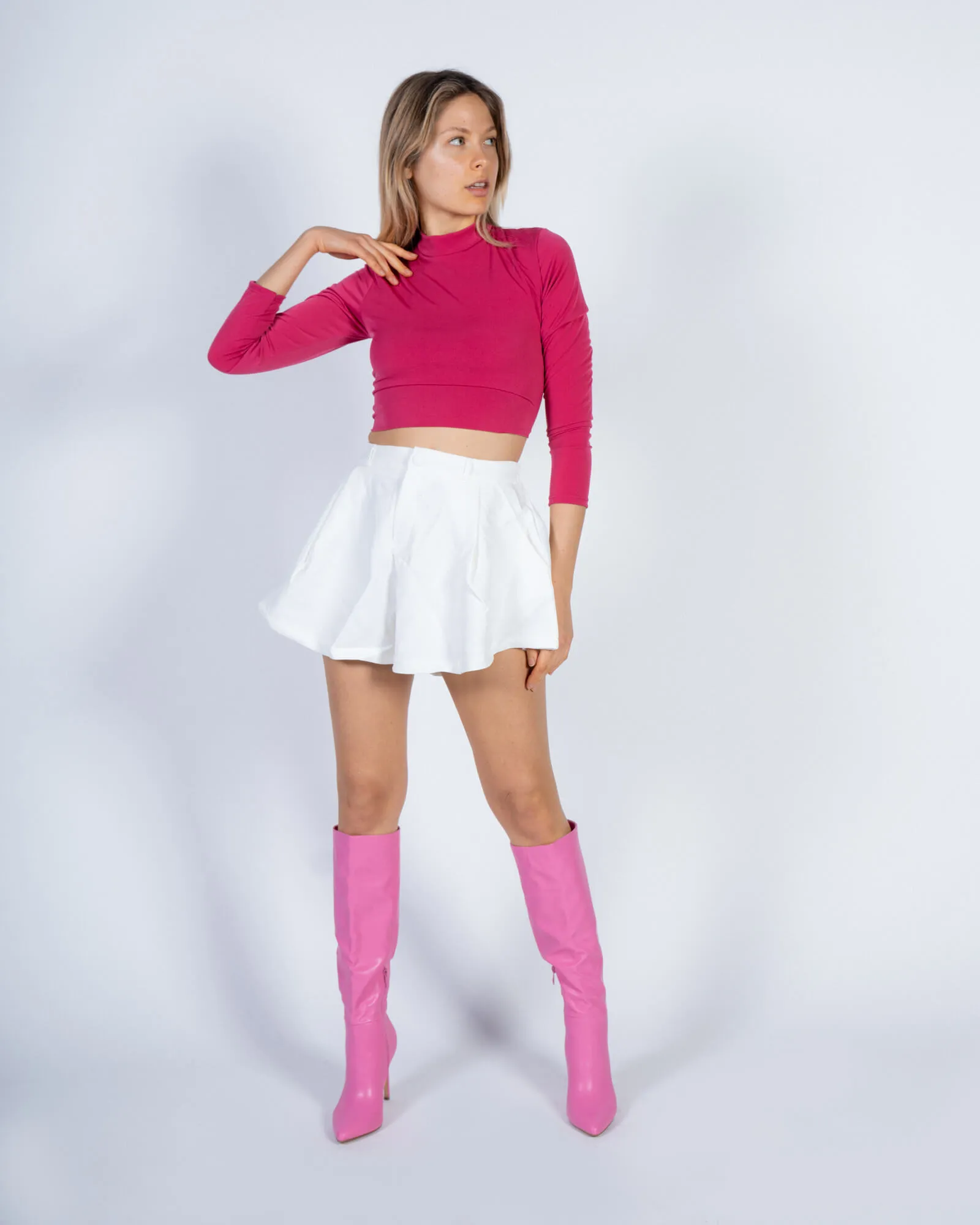 Stivali al ginocchio con tacco a spillo - Fucsia