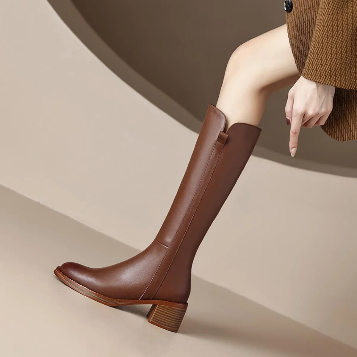 Stivali alti al ginocchio da donna Autunno Inverno Outdoor Casual Tacchi spessi Scarpe in vera pelle Donna Stivali lunghi classi