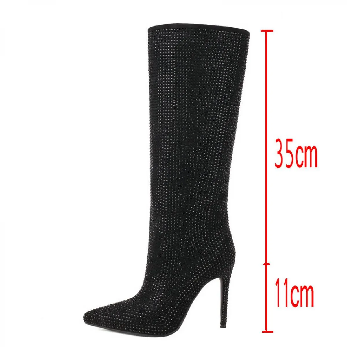 Stivali con tacchi alti al ginocchio in cristallo per donna 2024 Stivali con tacco alto a spillo Scarpe a punta da donna Scarpe