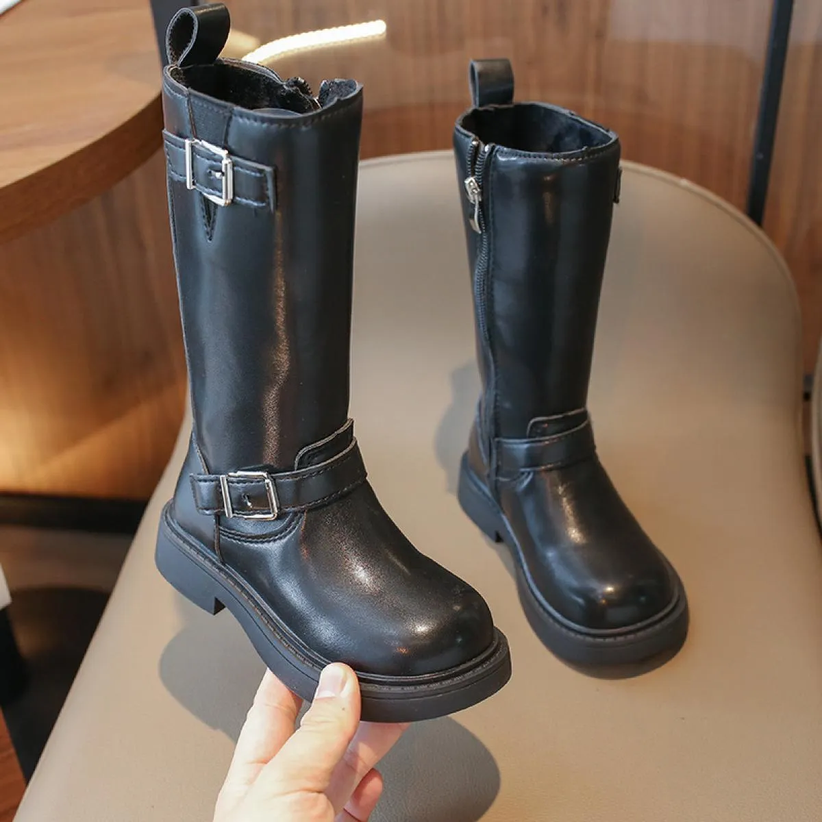 Stivali invernali con cinturino alla caviglia per ragazze Scarpe da gladiatore alte al ginocchio Stivali da cavaliere dritti per