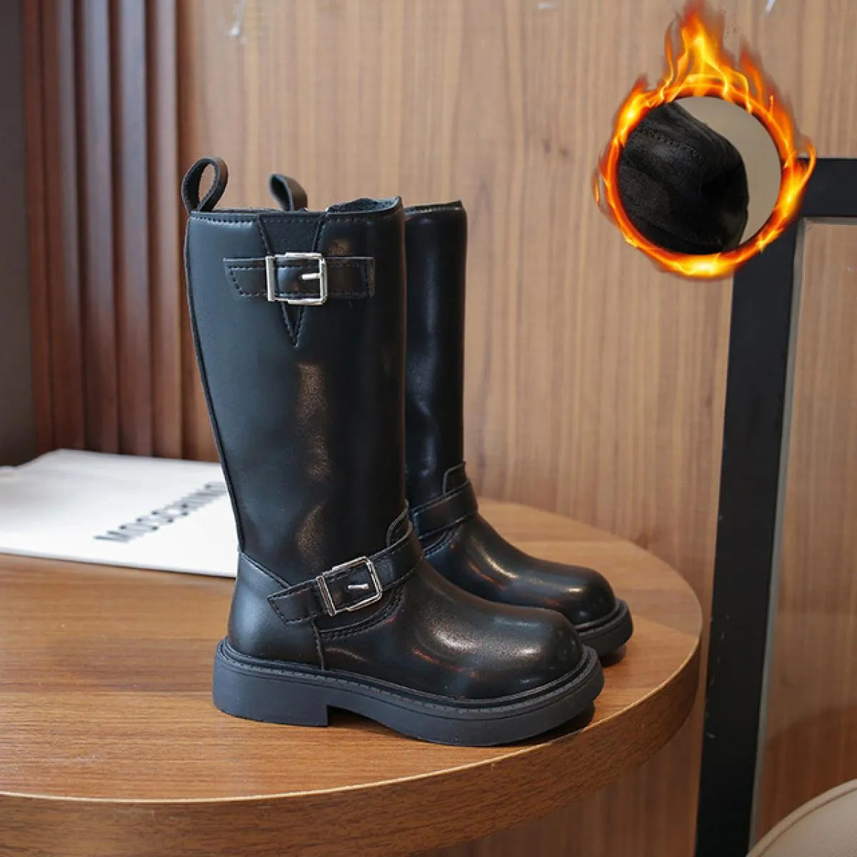 Stivali invernali con cinturino alla caviglia per ragazze Scarpe da gladiatore alte al ginocchio Stivali da cavaliere dritti per