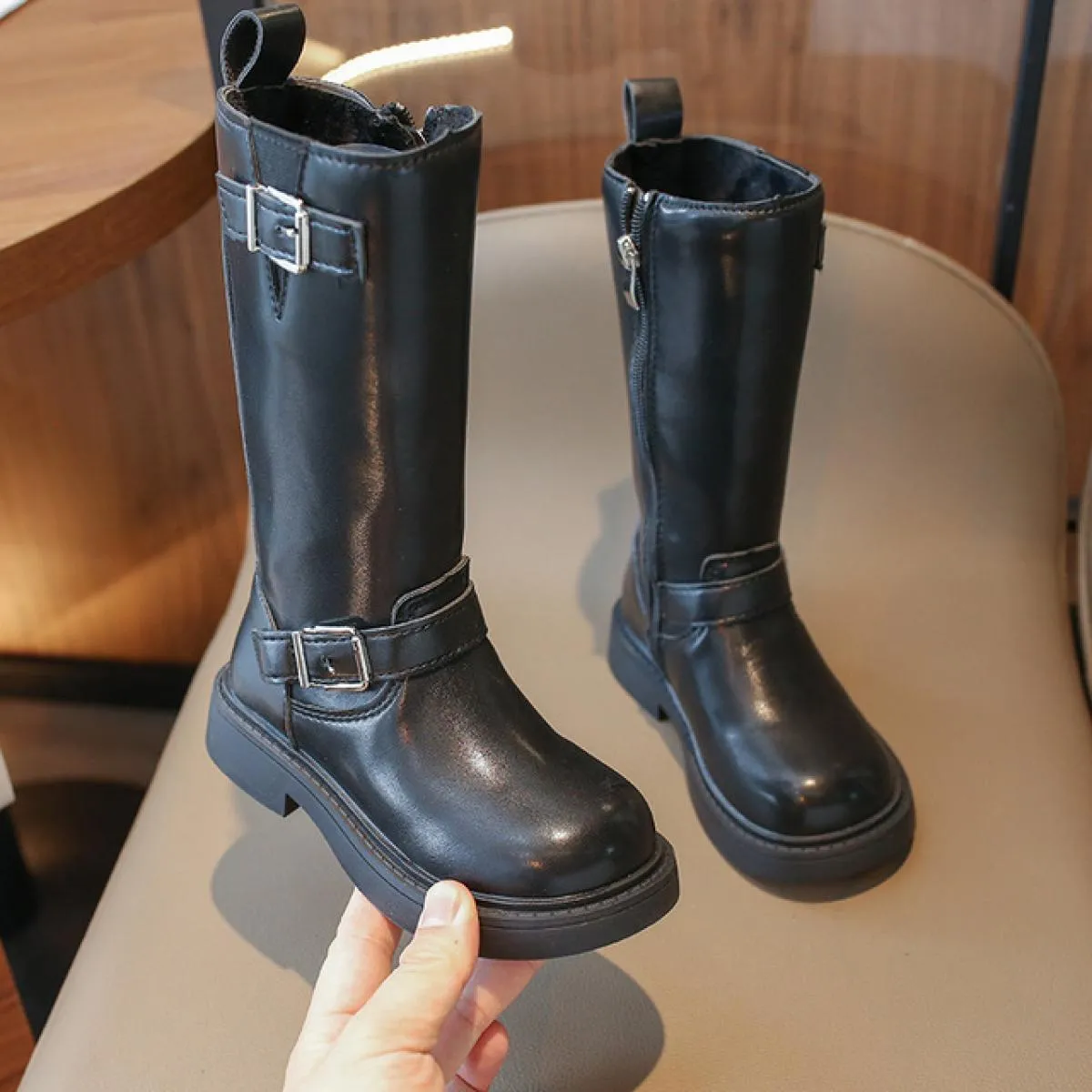 Stivali invernali con cinturino alla caviglia per ragazze Scarpe da gladiatore alte al ginocchio Stivali da cavaliere dritti per