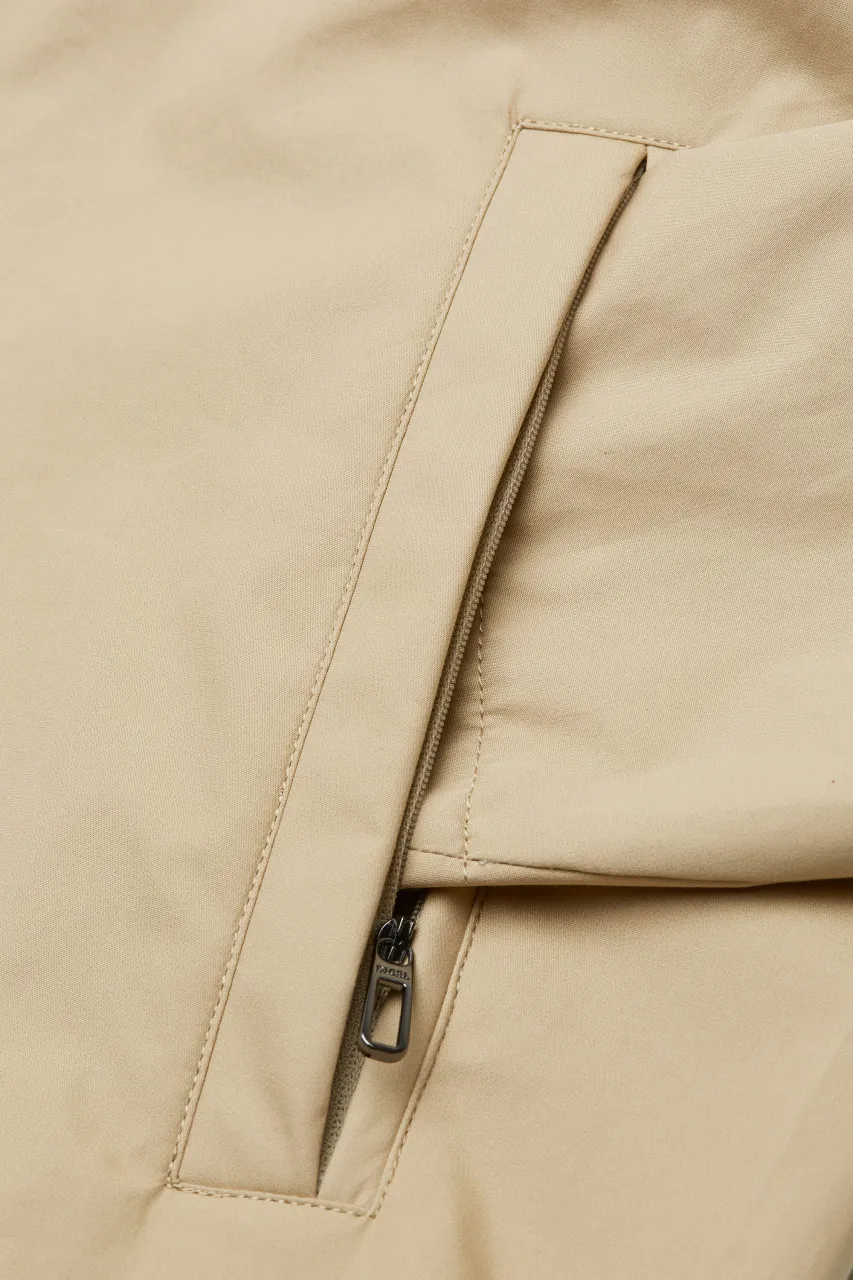 Unlined beige digel trench coat with detachable hood