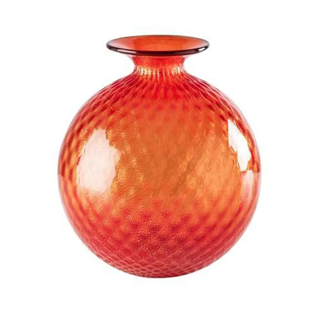 Vaso Venini Balloton Rosso Foglia Oro Medio 20,5 cm 100.18
