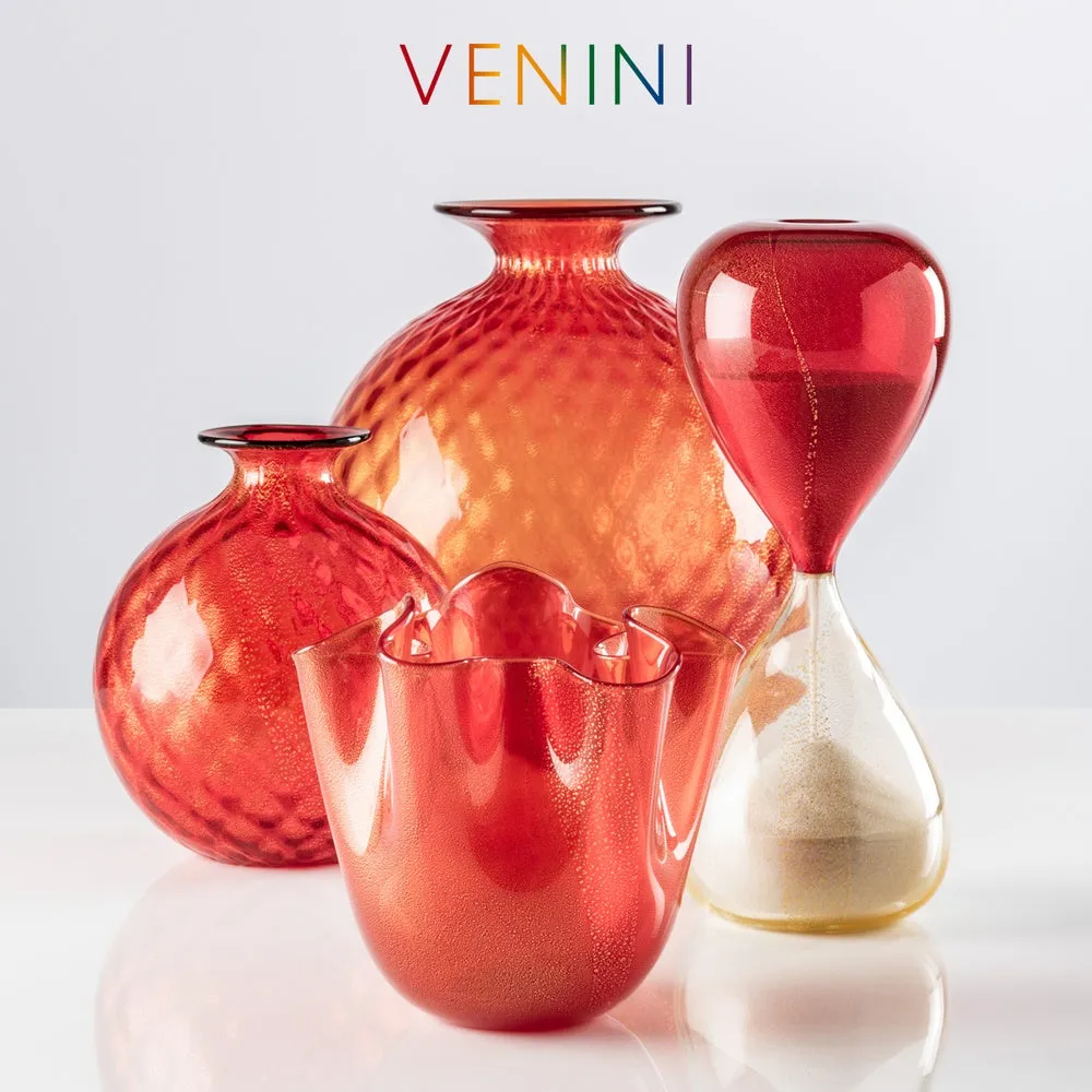 Vaso Venini Balloton Rosso Foglia Oro Medio 20,5 cm 100.18