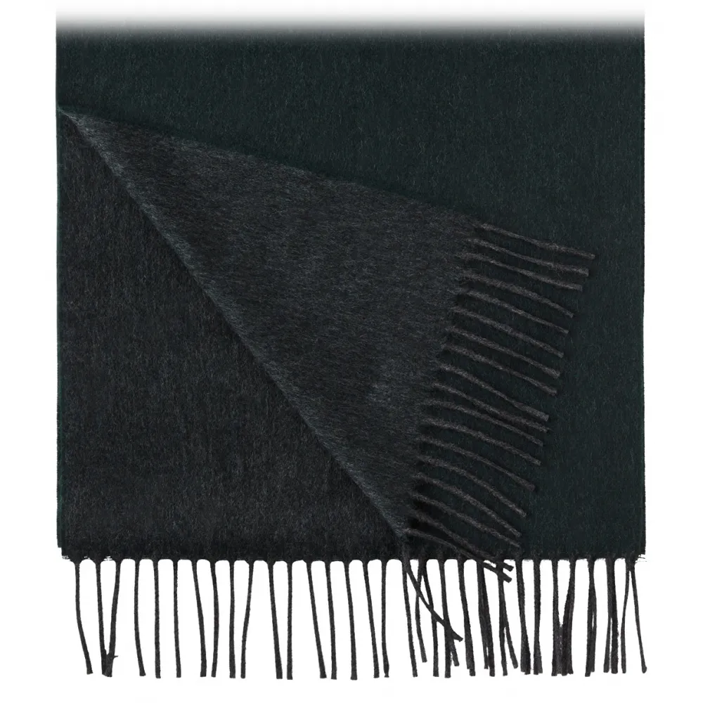Viola Milano - Sciarpa Double Face 100% Zibellino Cashmere - Foresta/Grigio - Handmade in Italy - Luxury Exclusive Collection