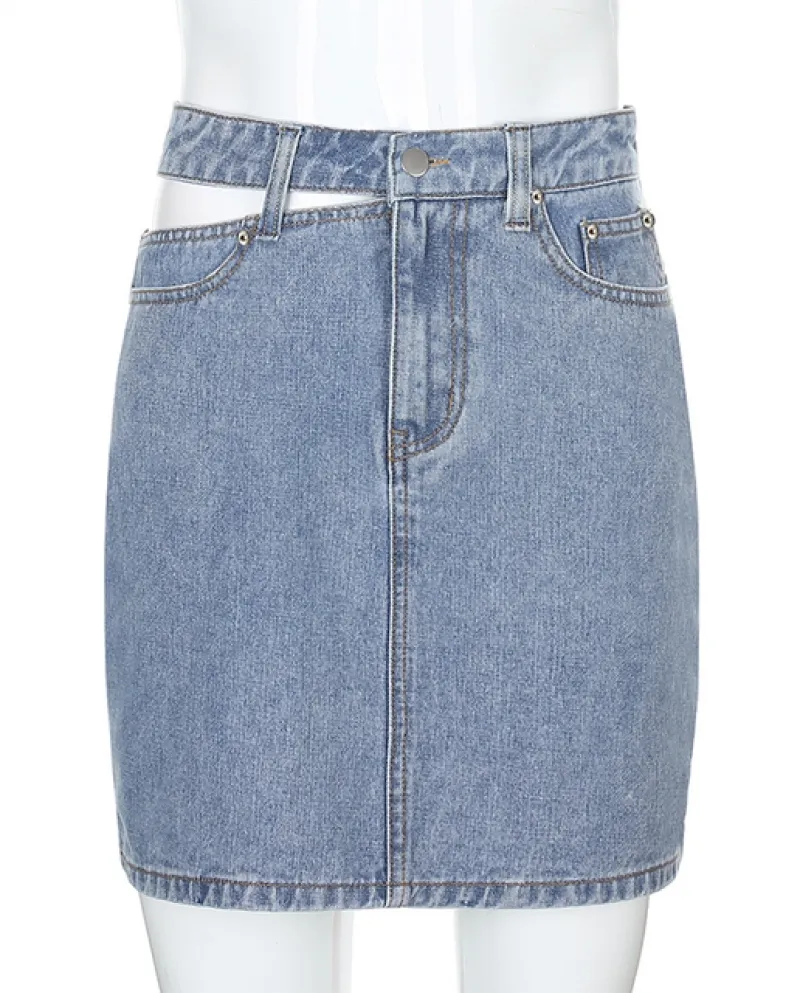 Wsevypo New Women Gonna corta in denim Party Casual Summer Blue High Wais