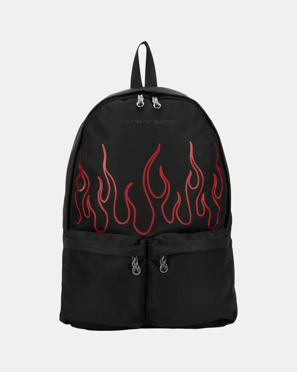 ZAINO NERO CON FIAMME ROSSE