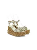 Zeppa Emanuèlle Vee SANDALO MIGNON in laminato e raffia platino e beige